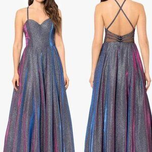 NWT BLONDIE NITE Full Length Glitter Mesh Strappy Back Gown, Two Sizes